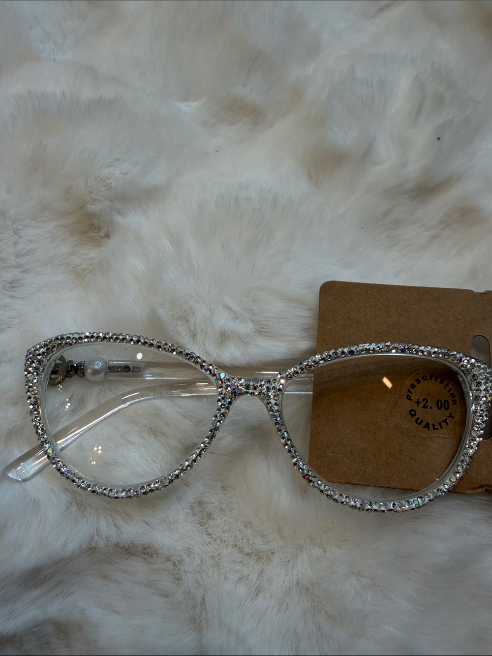 Rhinestone Embellished Clear Reading Glasses (+2.00)